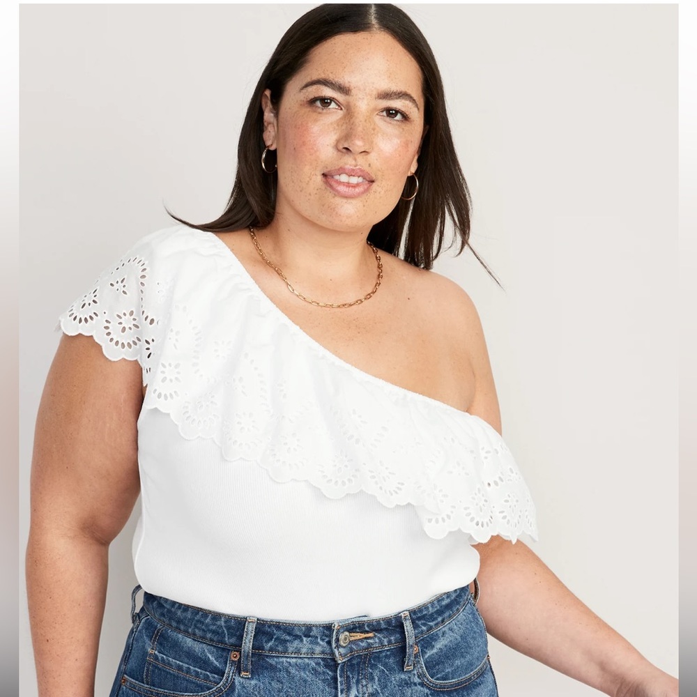 Old Navy Eyelet One-Shoulder Paneled Rib-Knit Top - Picture 7 of 8